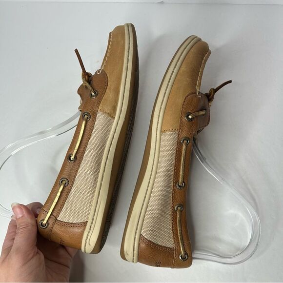 Stylish Tan Boat Shoes with Gold Accents - Picture 6 of 11